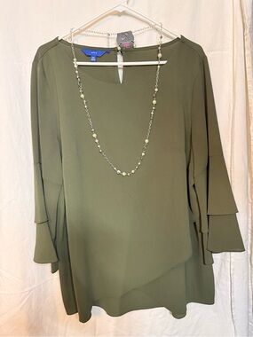 Apt. 9 Olive Green XXL Layered Bell-Sleeve Tunic Dress w necklace